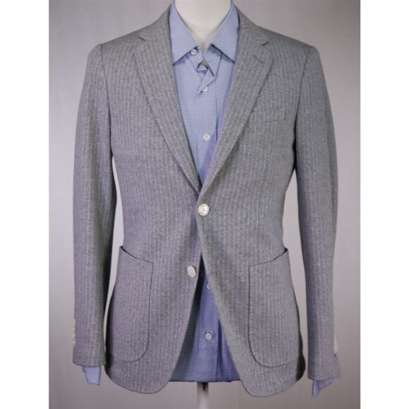 Paul Taylor Gray Pinstripe Jersey Knit Cotton Patch Pocket Blazer Jacket 36R - Picture 2 of 10